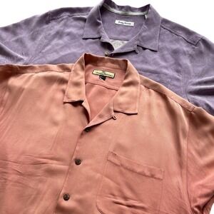 Tommy Bahama Silk Shirt XL Lot Purple Peach Pocket Button Down Quet Luxury